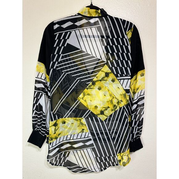 Bisou Bisou Women's Semi-Sheer Abstract Design Blouse Size XS Oversized - Picture 4 of 4